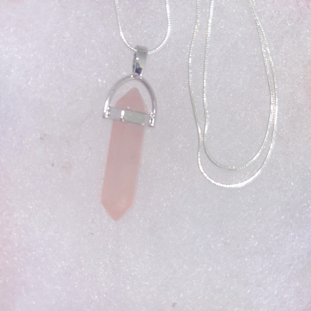 Boho hippie Rose Quartz Crystal Sterling Silver
24” Necklace - Picture 5 of 5